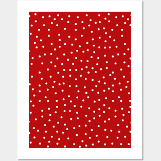 Red and white snow pattern. Minimalist Christmas pattern. Calm falling snowflakes trendy pattern in minimalistic style. Posters and Art